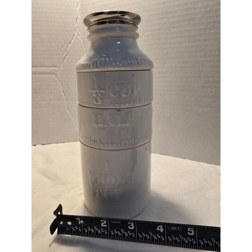 Alcott Ceramic Stackable Milk Bottle Measuring Cup Set White Multi Color 4 Piece